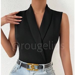 Black Bodysuit V-Neck Shawl Neck Collar Sleeveless